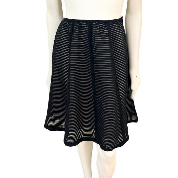 TIBI Textured Stripe Wool Circle Skirt in Black SZ 2 - Picture 1 of 10